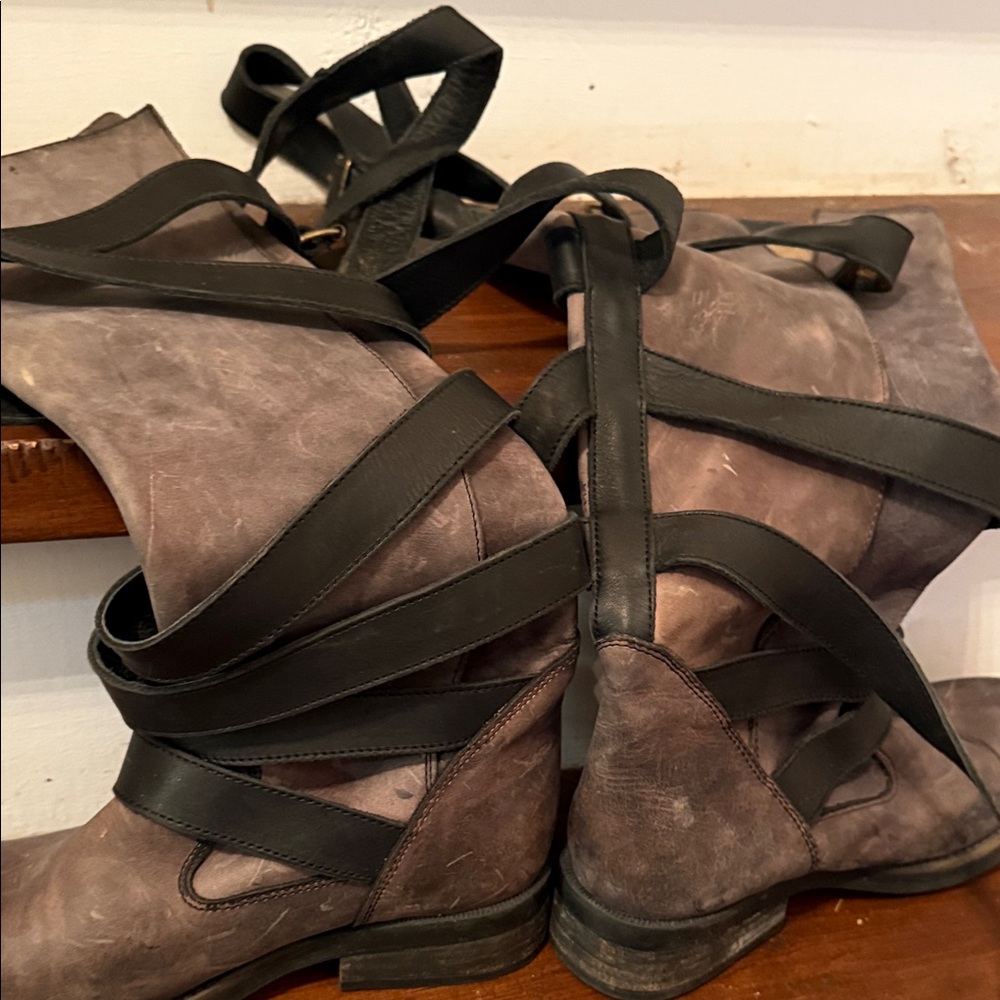 Stylish Brown and Black Strappy Boots